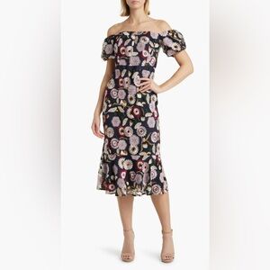 Sam Edelman Helium Floral Embroidered Off the Shoulder Dress (Size 10)